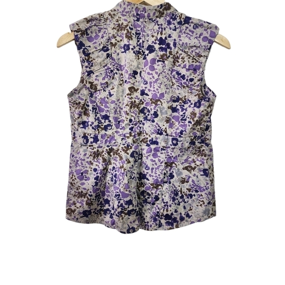 Apostrophe Button Lavender & Brown Cap Sleeve Women's Top Size MP - Picture 2 of 5